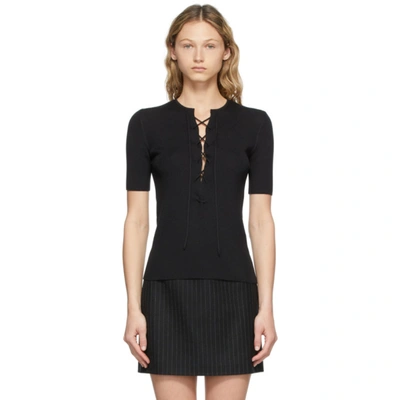 Saint Laurent Lace-up Wool, Cashmere And Silk-blend Top In Black