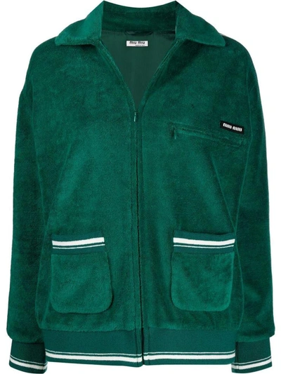 Miu Miu Women's Intarsia Terry Blouson Jacket In Green