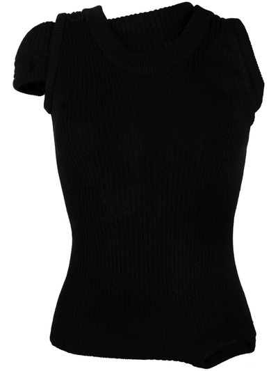 Rick Owens Asymmetrical Cotton Knit Top In Black
