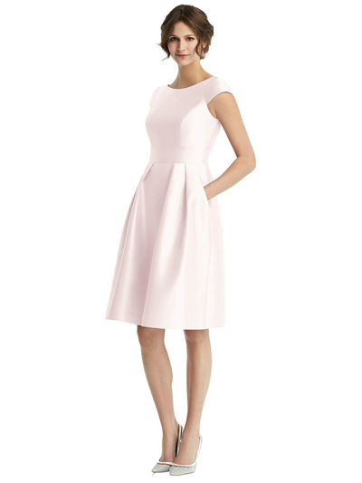 Alfred Sung Dessy Collection Cap Sleeve Pleated Cocktail Dress With Pockets In Pink