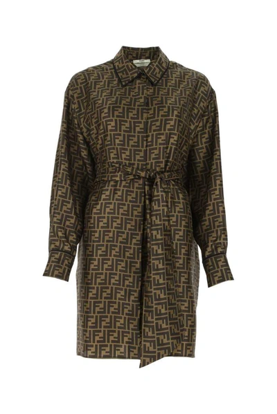 Fendi Ff Motif Belted Shirt Dress In F1440