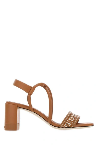 Fendi Bicolor Woven Crisscross Leather Sandals In Brown