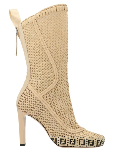 Fendi Reflections Ankle Boots In Beige