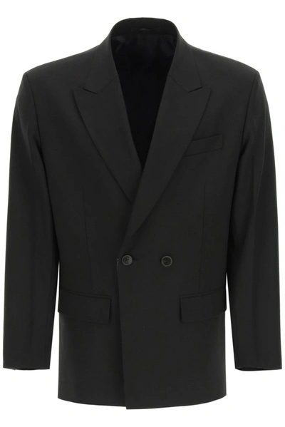 Valentino Double-breasted Technical Wool Blazer In Black