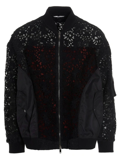 Valentino Macramé Lace Bomber In Black