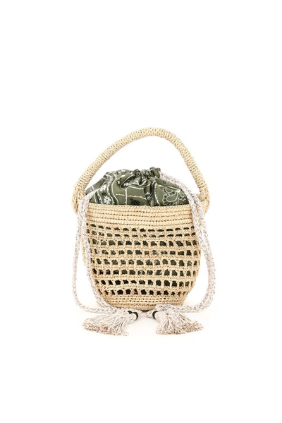 Alanui Filet Raffia Mini Bucket Bag In Beige,green