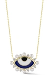 Sphera Milano Yellow Gold Vermeil Cz & Freshwater Pearl Evil Eye Pendant Necklace In Gold