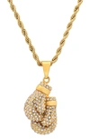 Hmy Jewelry 18k Yellow Gold Plated Pave Cz Boxing Gloves Pendant Necklace In Yellow