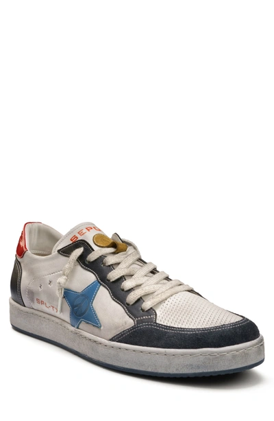 Sepol Men's Estrella Distressed Leather Sneakers In White Blue