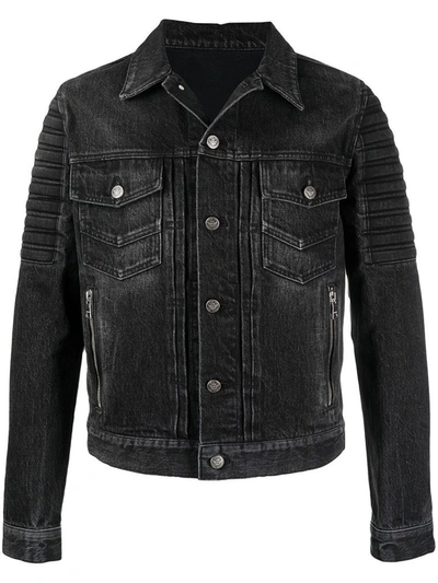 Balmain Black Denim Embossed Logo Jacket