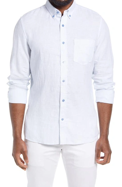 Nordstrom Trim Fit Solid Linen Button-down Shirt In Blue Skyway