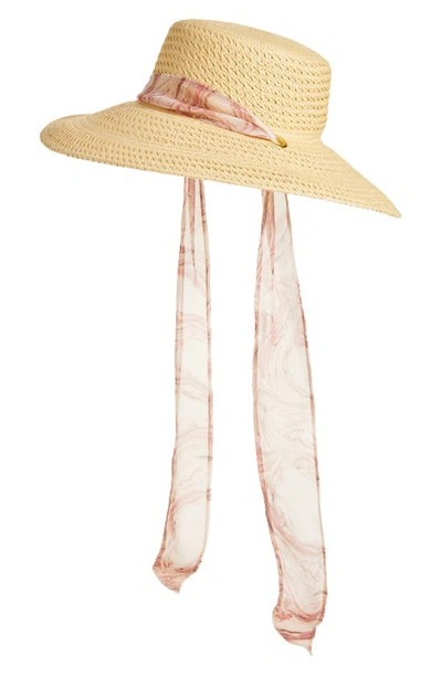 Nordstrom Chiffon Tie Weave Straw Hat In Tan Light Pink Swirl Combo