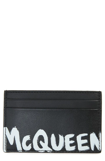 Alexander Mcqueen Graffiti Logo Leather Card Case In Black/ White