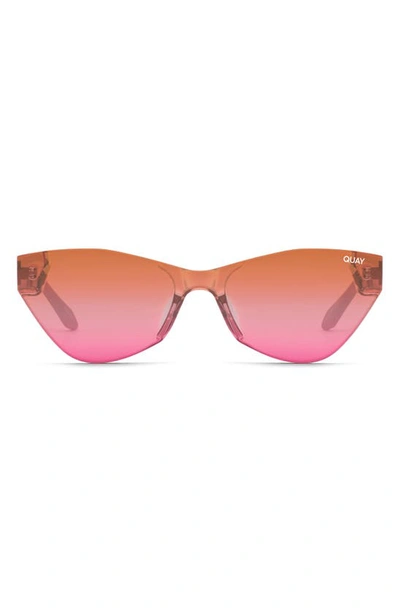 Quay X Saweetie Catwalk 64mm Oversize Gradient Cat Eye Sunglasses In Black / Coral To Pink Mirror