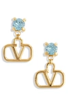 Valentino Garavani Valentino Crystal Logo Drop Earrings In Acquamarina