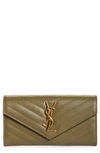 Saint Laurent Monogramme Logo Leather Flap Wallet In Vert Kaki