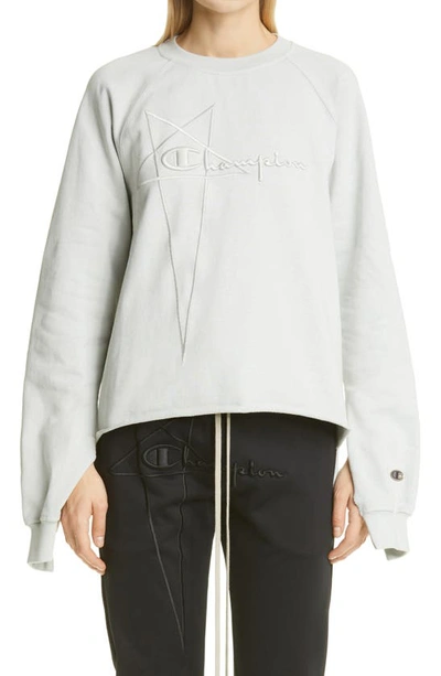 Rick Owens X Champion Vega Split Sleeve Embroidered Logo Sweatshirt In Oyster