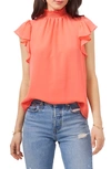 1.state Flutter Sleeve Smocked Neck Blouse In Cameo Coral