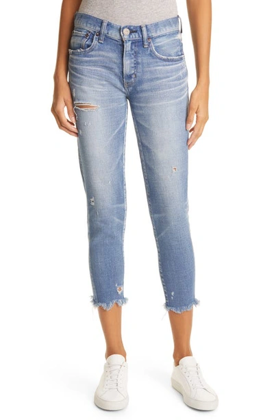 Moussy Diana Frayed Hem Skinny Jeans In Light Blue