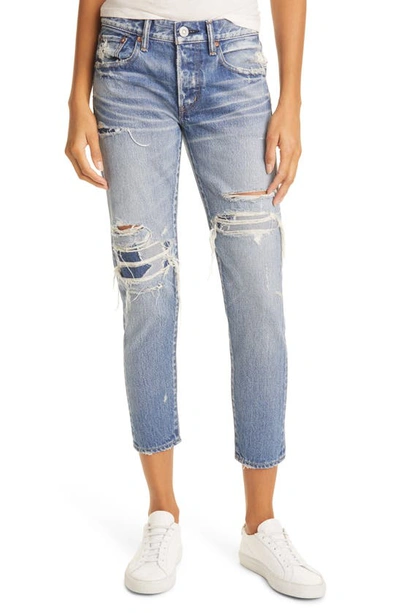 Moussy Louisville Distressed Ankle Skinny Jeans In Distressed Blue