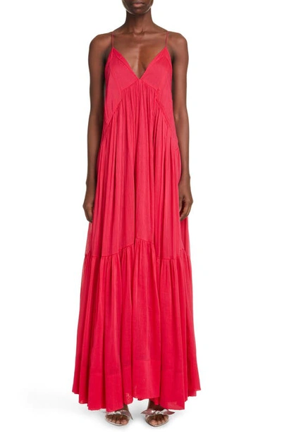 Isabel Marant Katniss V-neck Cotton-blend Voile Maxi Dress In Red