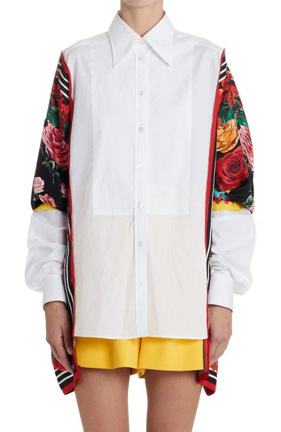 Dolce & Gabbana Mixed-print Oversize Button-down Cotton-silk Shirt In White