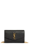 SAINT LAURENT UPTOWN PEBBLED CALFSKIN LEATHER WALLET ON A CHAIN,6077881GF0J