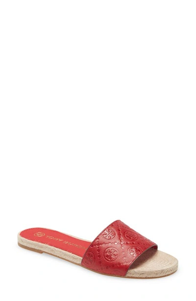 Tory Burch T Monogram Espadrille Slide In Red Leather