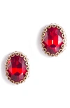 Deepa Gurnani Aria Oval Crystal Stud Earrings In Ruby