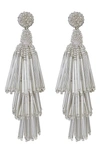 Deepa Gurnani Rain Beaded Fringe Drop Earrings In Silver