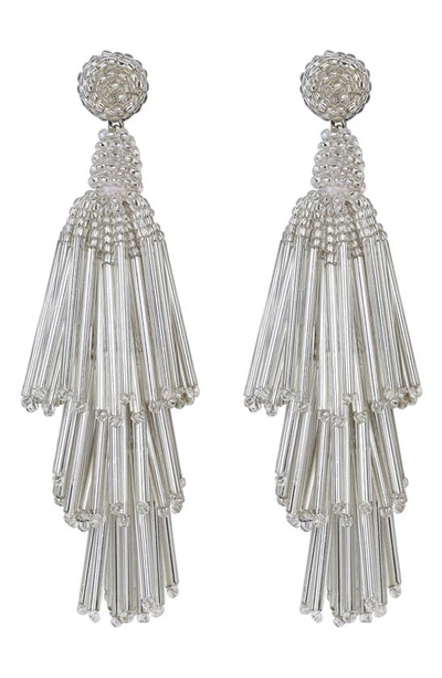 Deepa Gurnani Rain Beaded Fringe Drop Earrings In Silver