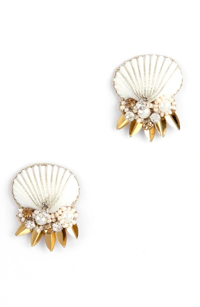 Deepa Gurnani Tahiti Shell Earrings In Gold
