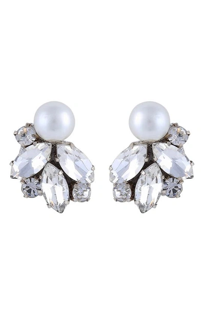 Deepa Gurnani Alessa Imitation Pearl & Crystal Earrings In Silver