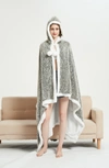 CHIC HOME BEDDING BRICE ANIMAL PATTERN FAUX SHEARLING LINED HOODED SNUGGLE WEARABLE BLANKET,304629835921