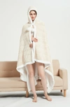 CHIC HOME BEDDING LANTING ANIMAL PATTERN FAUX SHEARLING LINED HOODED SNUGGLE WEARABLE BLANKET,304629837123