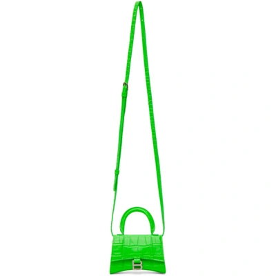 Balenciaga Green Croc Mini Hourglass Bag In 3810 Flugrn