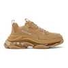 BALENCIAGA TAN CLEAR SOLE TRIPLE S SNEAKERS