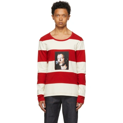 Sunnei Photographic-print Striped Long-sleeve T-shirt In Cream,red