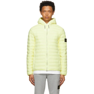 Stone Island Yellow Down Loom Woven Chambers Jacket In Bottle Green