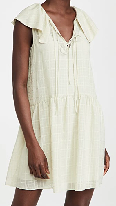 Rebecca Taylor Daybreak Checkered Sleeveless Dress In Celery