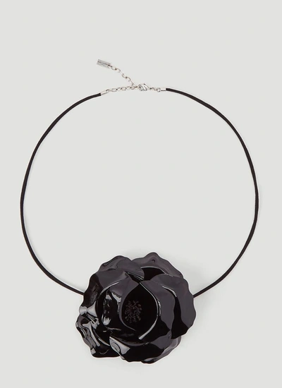 Saint Laurent Large Silver-tone, Patent-leather And Silk Choker In Black