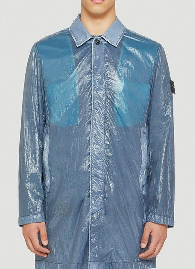 Stone Island Logo Patch Single Breasted Coat In Blue