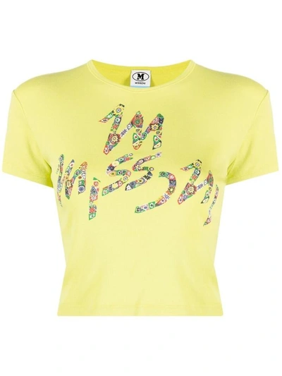 M Missoni Yellow Cotton Floral Logo-print Cropped T-shirt