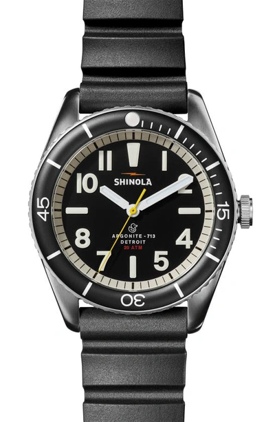 Shinola Men's 42mm The Duck Water-resistant Watch W/ Rubber Strap In Black