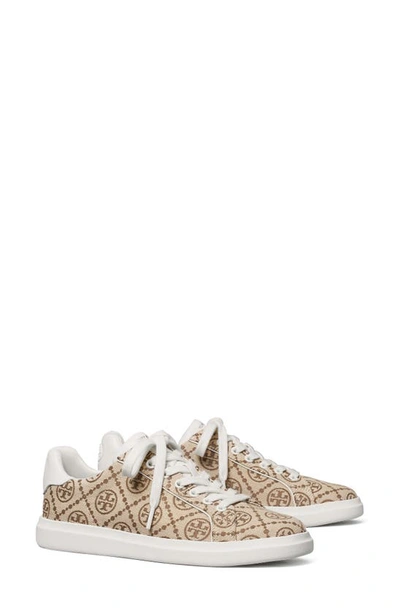 Tory Burch T-monogram Howell Court Sneakers In Beige,brown