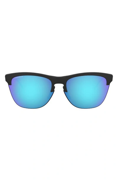 Oakley 63mm Mirrored Oversize Square Sunglasses In Matte Black/ Clear/ Blue