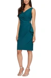 Alex Evenings Side Ruched Cocktail Dress In Deep Teal