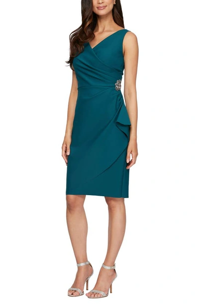 Alex Evenings Side Ruched Cocktail Dress In Deep Teal