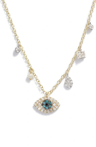 Meira T Women's 14k Yellow Gold, Diamond & Pearl Evil Eye Pendant Necklace