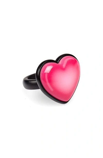 Balenciaga Sticker Heart Ring In Pink/ Black